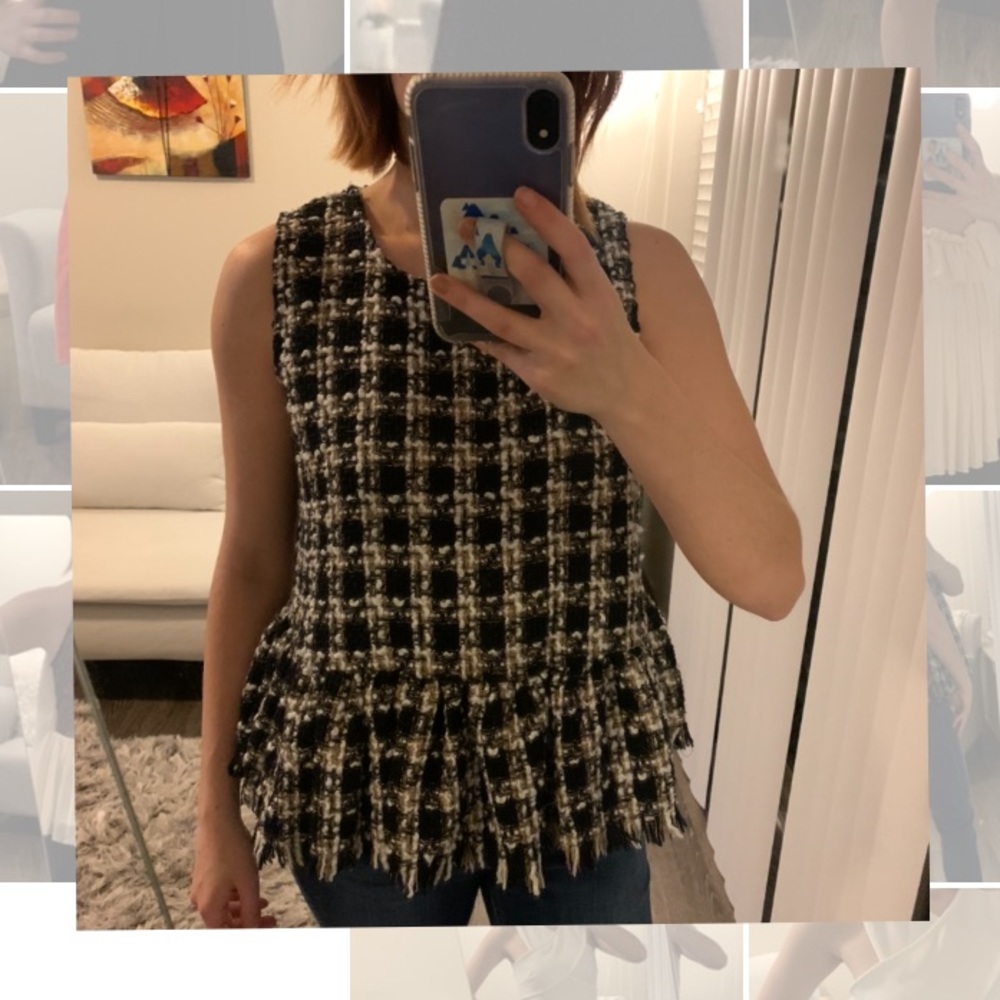 Shein Black, Tan, and White Top with frayed edges